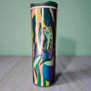 Starbucks 2024 Mermaid Art Plastic Tumbler 16 oz Green Pink Slide Lid NEW